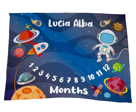 TEEAMORE Custom Baby Monthly Milestone Throw Blanket Space Elements Design (60X80)