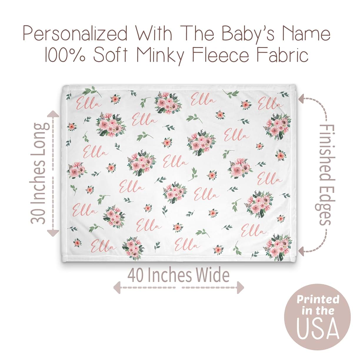Girls Love A Monogram - Pink Blushing Floral Pattern Baby Blankets for Girls - Custom Baby Blankets for Girls (photo 3)