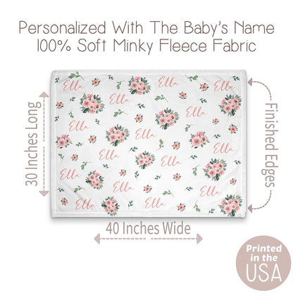 Girls Love A Monogram - Pink Blushing Floral Pattern Baby Blankets for Girls - Custom Baby Blankets for Girls (photo 3)