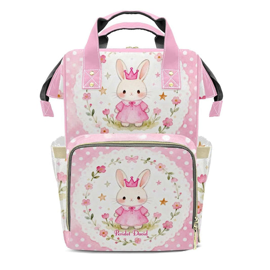 LiSoAkWE Personalized Sweet Princess Bunny Pink Diaper Bag Backpack with Name,Customized Nappy Backpack for Baby Girls