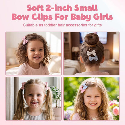 Needbrock 14-Piece Toddler Hair Bow Clips Set In Cotton Linen
