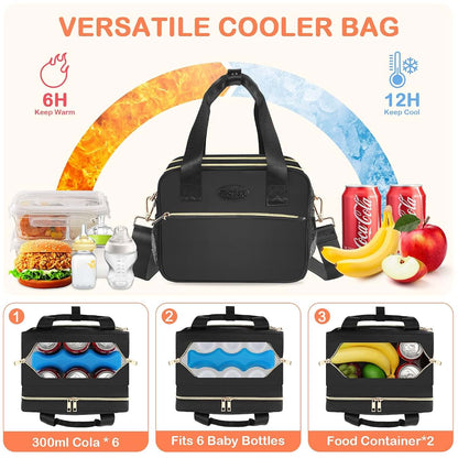 Baoong Breastmilk Cooler Bag with Ice Pack, Black