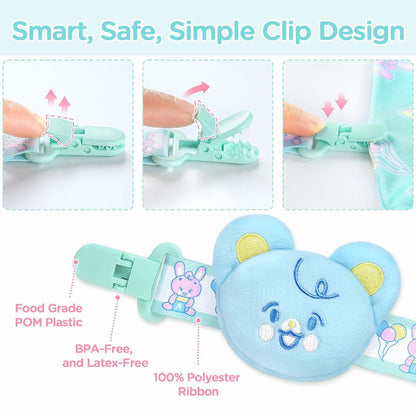 Littleforbig Adult Pacifier Clips Set - Pink Bunny And Blue Bear 2-Pack