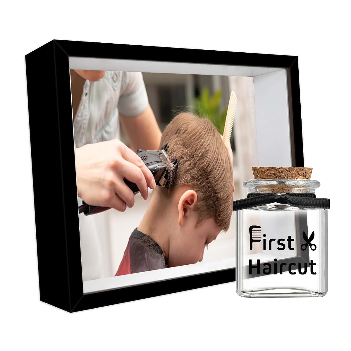 Liannan My First Haircut Keepsake Frame for Baby Boys & Girls – Glass Jar for Hair Lock,Personalized Memory Gift for (photo 2)
