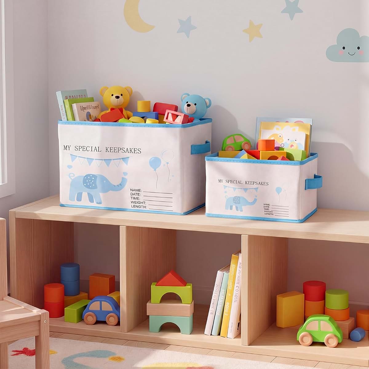 LemonRoad Baby Memories Keepsake Box with Lid Elephant Design Non-Woven & Cardboard