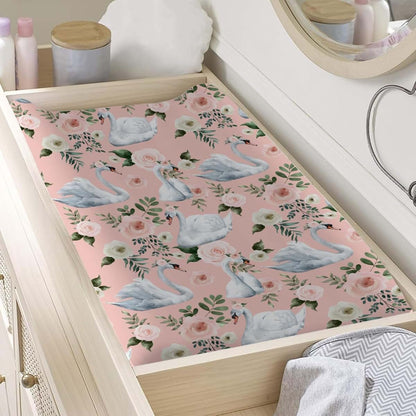 Watercolor Swan Boho Floral Changing Pad Cover