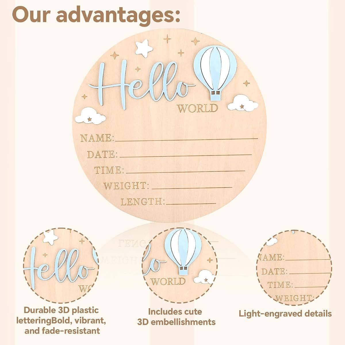 BabyOneStop Newborn Announcement Sign With 3D Hot Air Balloon Design