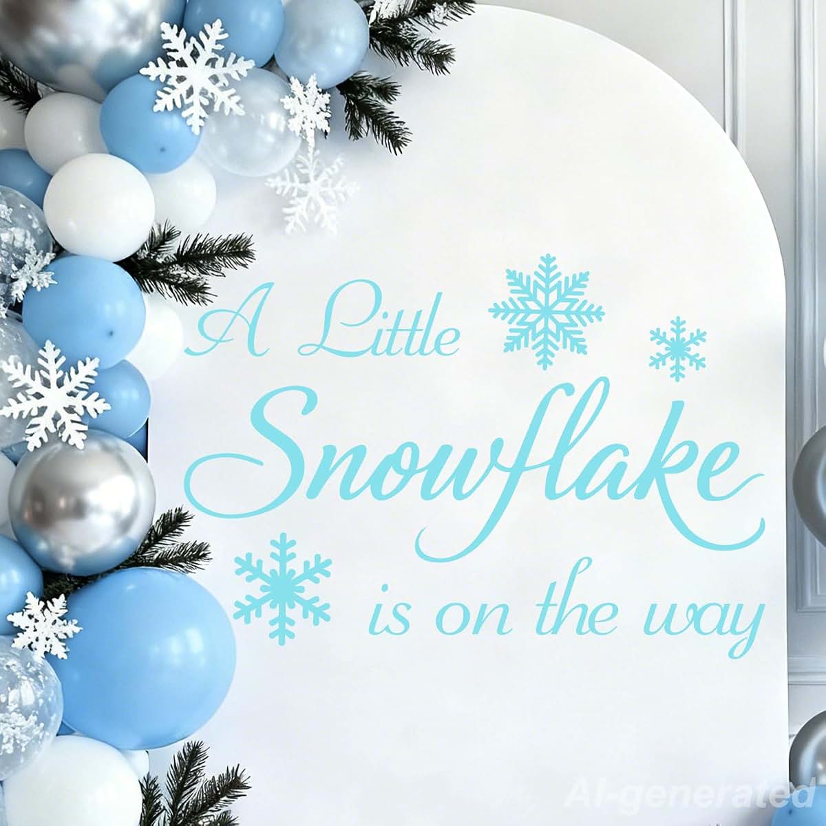LANKBACK A Little Snowflake is on the Way Baby Shower Decal, Blue