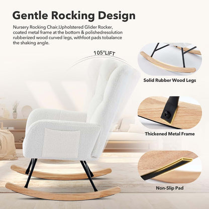 Attracoast Fabric Upholstered Glider Rocker Rocking Chair in Beige (photo 3)