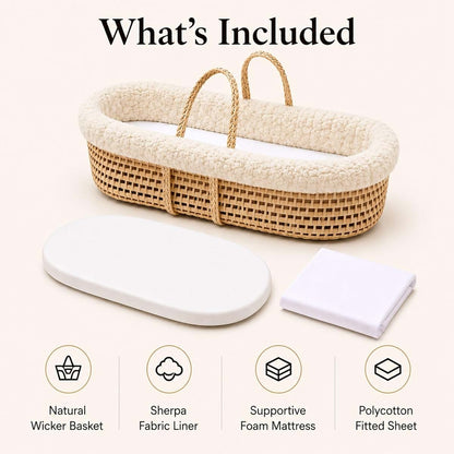 Ababy Cuddles & Kisses Moses Basket with Mattress & Beige Sherpa Liner (photo 2)