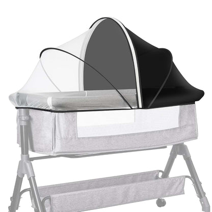 BabyOneStop Bassinet Net Cover with Two-Way Zipper and Light-Blocking Side, Breathable Mesh, Ink-Shadow White