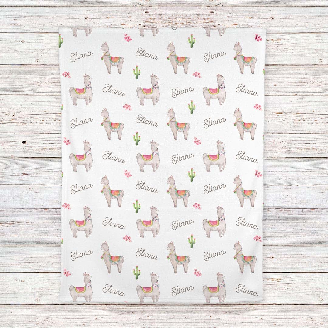 Lovable Gift Co Llama Personalized Fleece Baby Girl Receiving Swaddle Blanket (photo 4)
