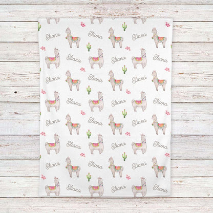 Lovable Gift Co Llama Personalized Fleece Baby Girl Receiving Swaddle Blanket (photo 4)
