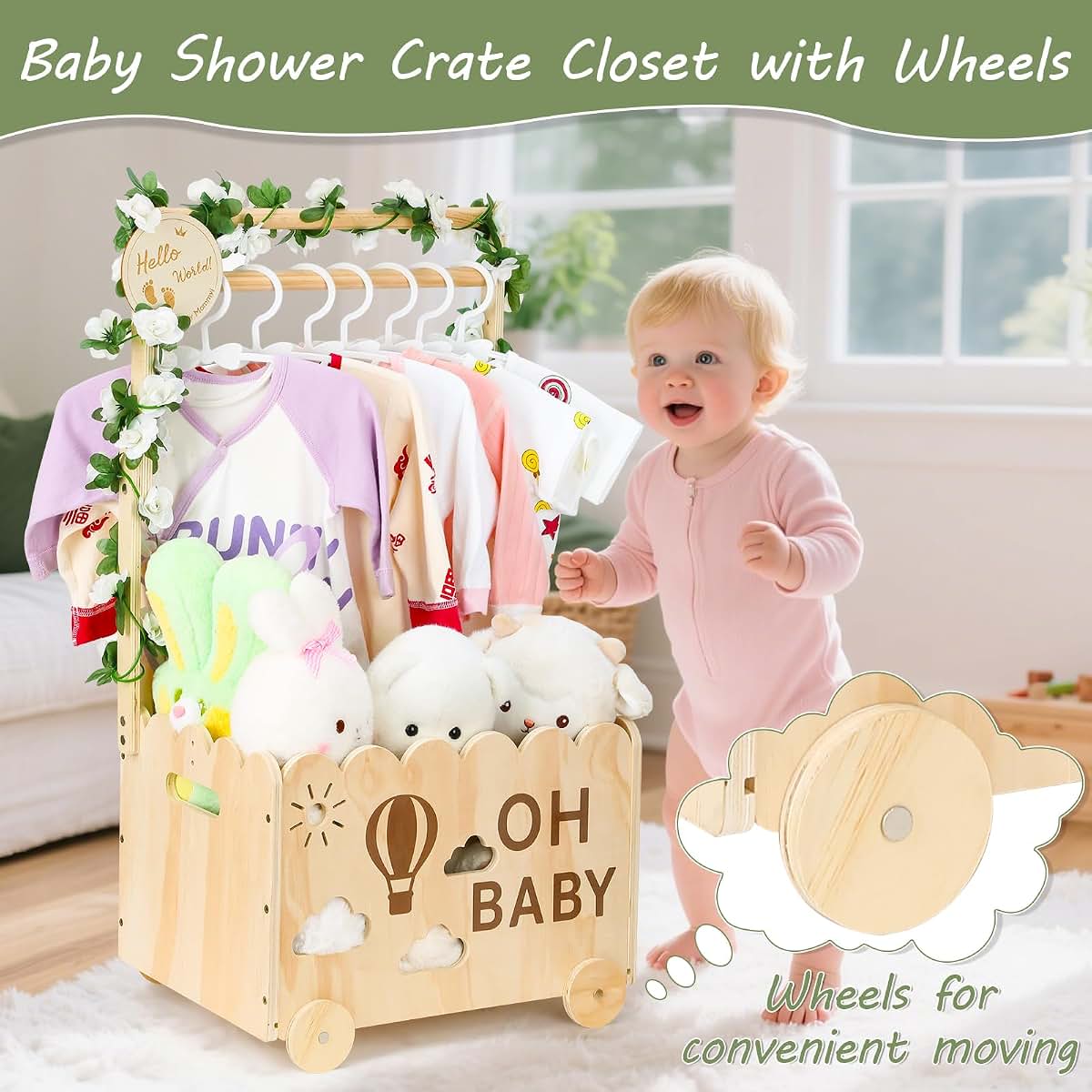 Wooden Storage Crate Closet for Newborn Supplies and Decor