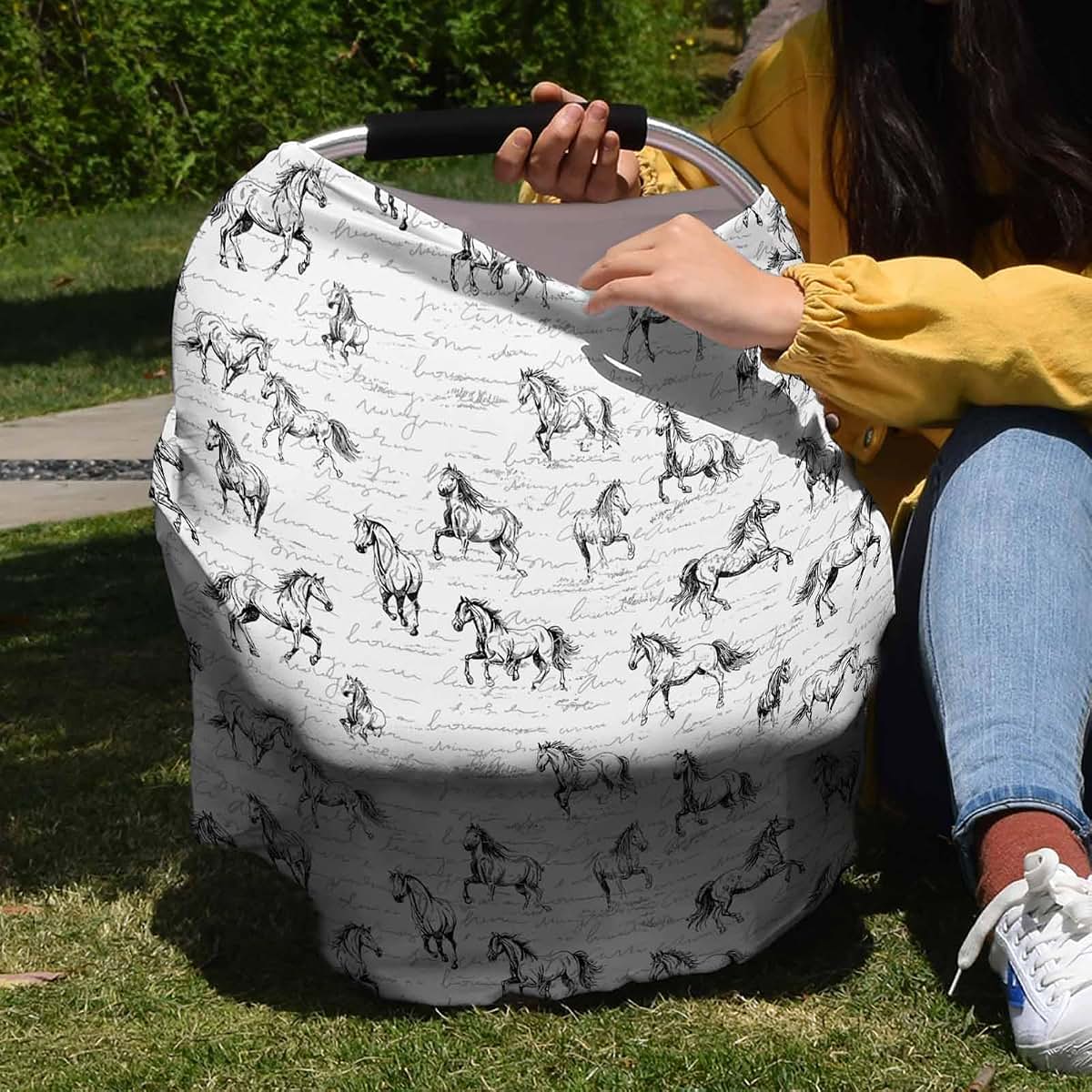 Zadaling Nursing Cover for Breastfeeding Scarf Line Art Horses