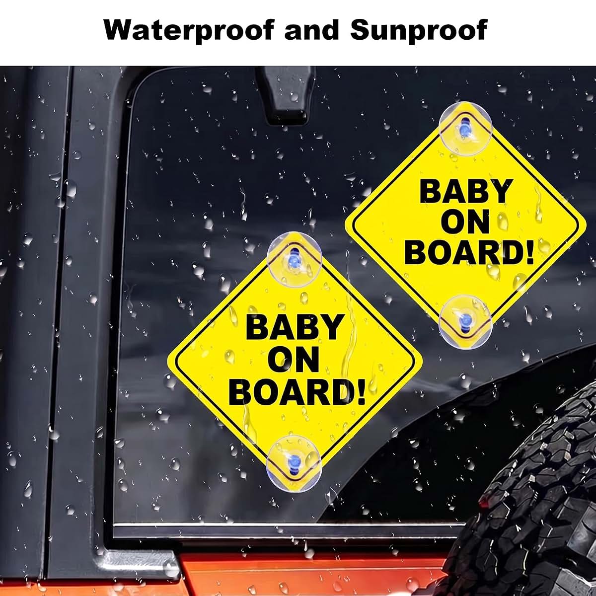 BabyOneStop 2-Pack Baby On Board Car Signs with Suction Cups, 5x5 Inch Reusable Window Decals