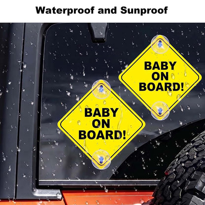 BabyOneStop 2-Pack Baby On Board Car Signs with Suction Cups, 5x5 Inch Reusable Window Decals