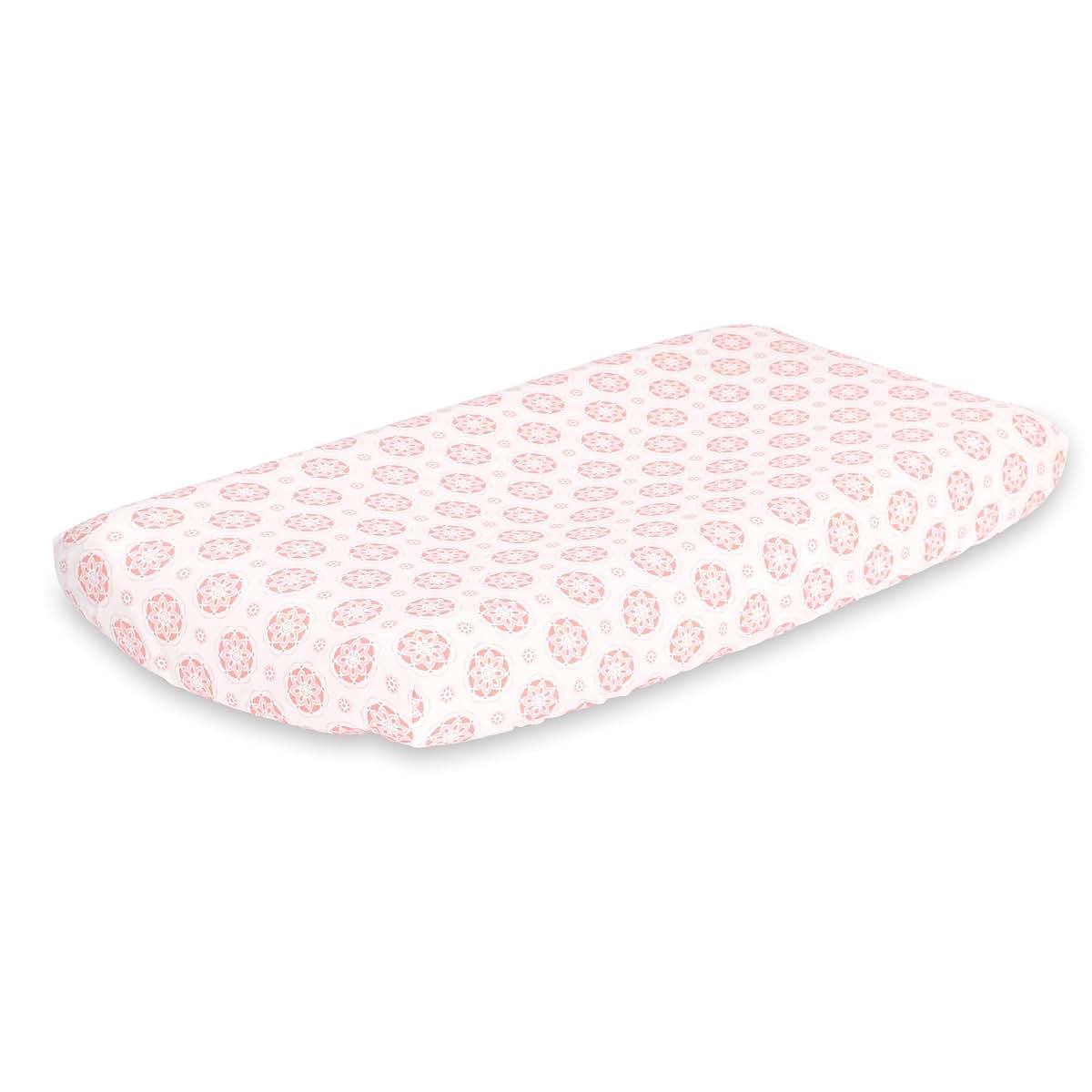 Coral Pink Starstruck Baby Changing Pad Cover by The Peanut Shell
