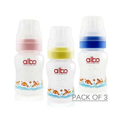 ALBO BABY- 3m+ ARC Type Natural Flow ‎Anti-Colic Baby Feeding Bottle 7oz/200ML,3 Counts Variable Flow Frosted Nipples
