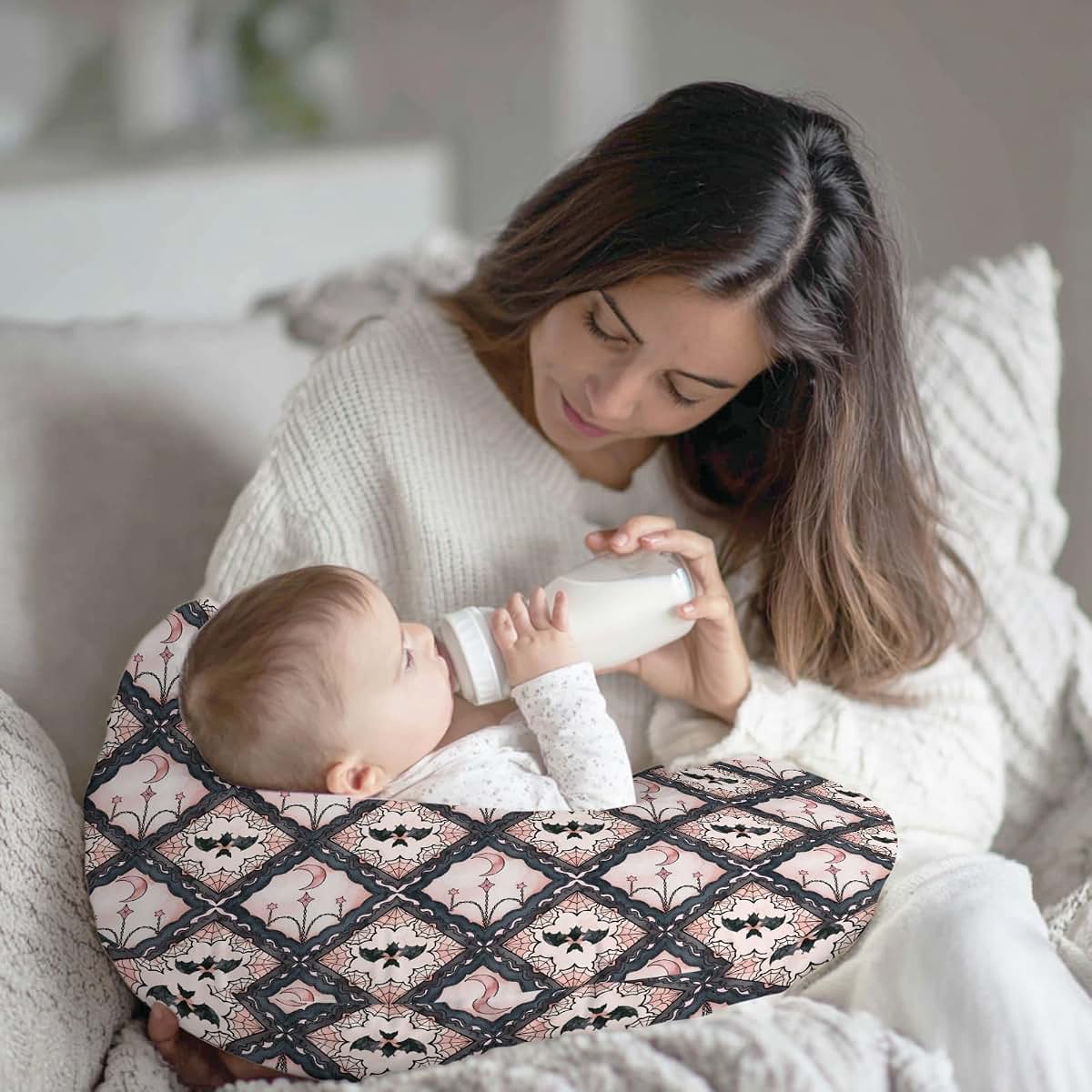 Wicbfdfv Halloween Bats Star Moon Plaid Nursing Pillow Cover Ultra-Soft Comfortable for Baby Girls Boys Cute Spooky Bat (photo 4)
