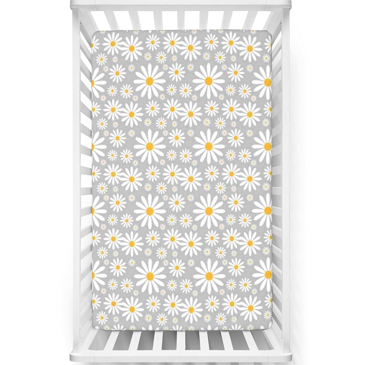 Fitted Mini Crib Sheets for Pack N Play Mattress (Earth Yellow/Pale Grey)
