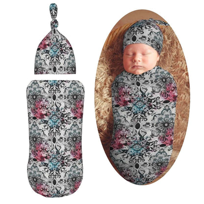 Muishi Vintage Mandala Newborn Swaddle Blanket and Hat Set