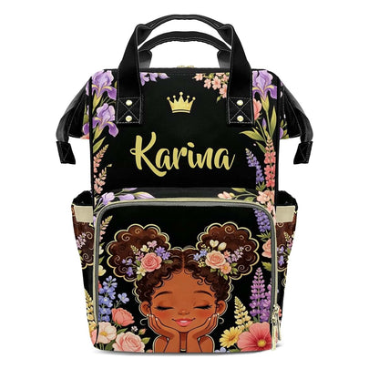 YallLocoMo Custom Diaper Bag Backpack for Girls Boys Kids Lupine Wildflower Black Girl Princess Gift the Best: Spacious
