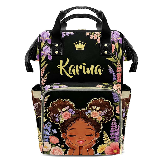 YallLocoMo Custom Diaper Bag Backpack for Girls Boys Kids Lupine Wildflower Black Girl Princess Gift the Best: Spacious