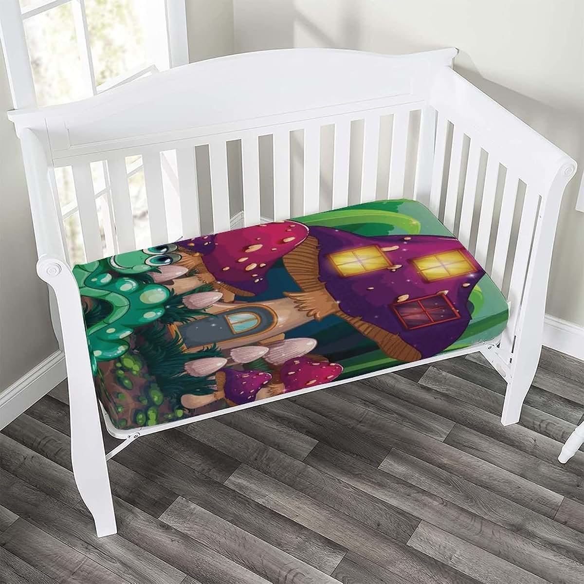 Mushroom Print Fitted Microfiber Crib Sheet for Baby & Toddler