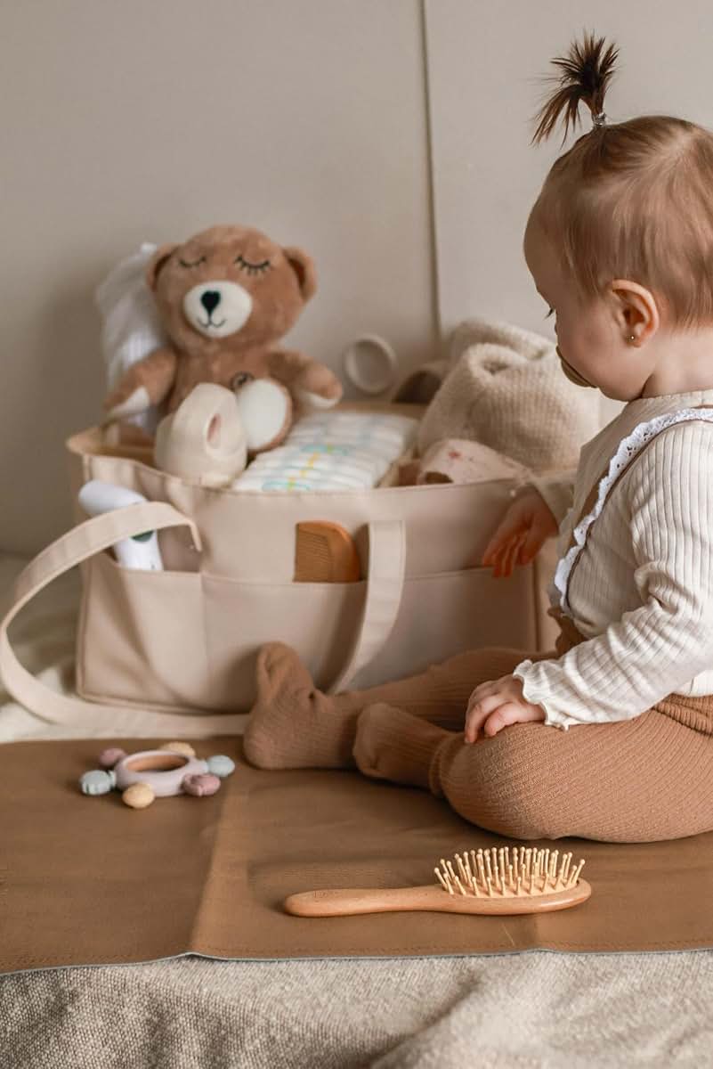 Uniklook Baby Diaper Caddy, Vegan Leather Nursery Storage Organizer with 5 Compartments