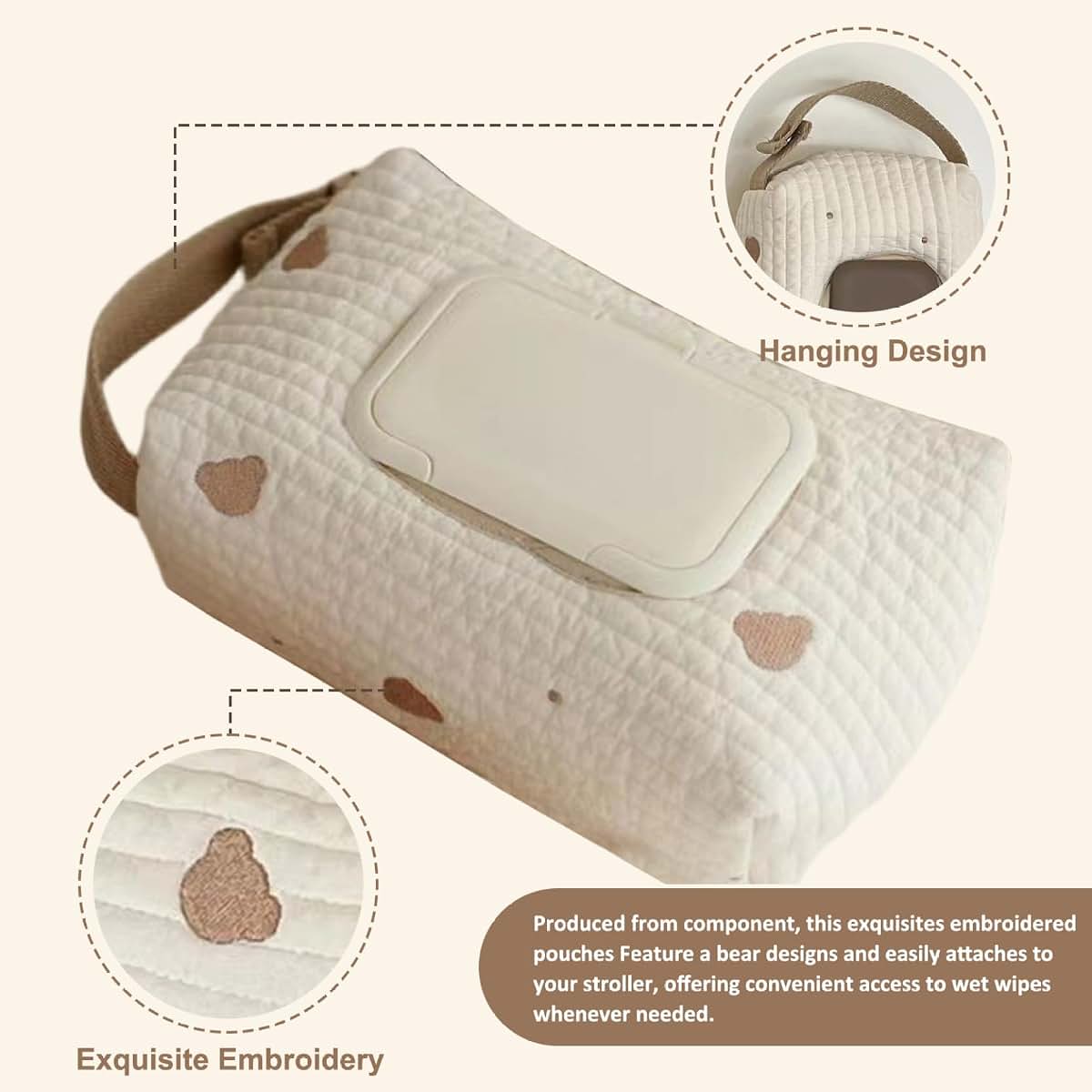 NIDONE Bear Pattern Diaper Bag Organizer Pouch with Handle (photo 4)