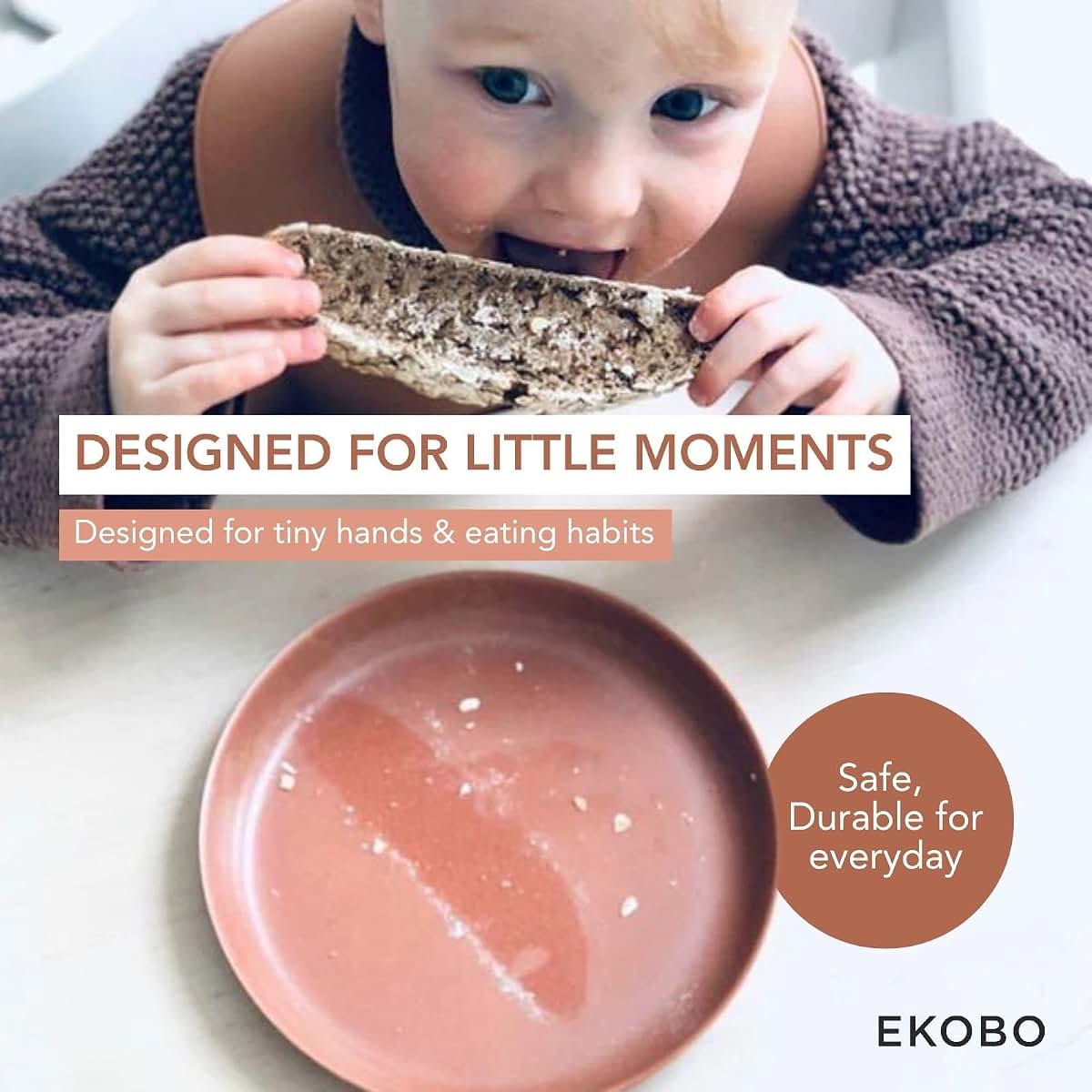 EKOBO Bamboo Kids Plates Set Scandi - 4 Reusable 7 Inch Plates (photo 2)