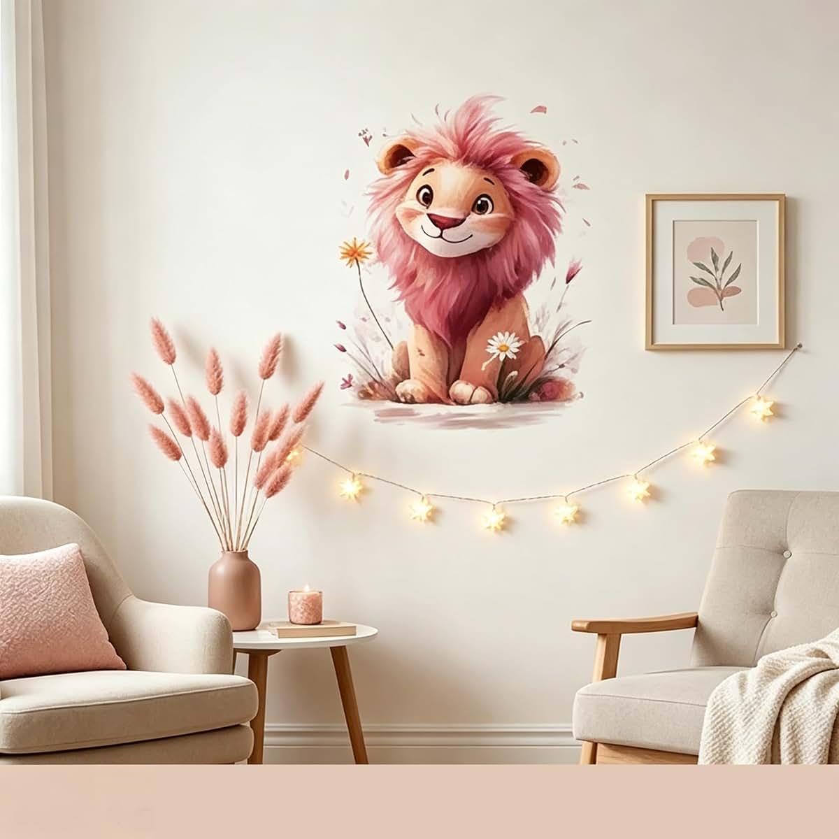 PVIKOSROL Cute Pink Lion Wall Decal, Removable Vinyl Sticker for Kids Bedroom, Nursery, Classroom, and Playroom Decor
