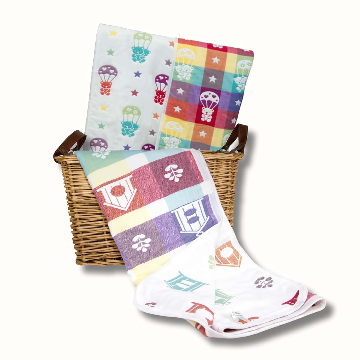 KaWaii Baby 2-Pack Essentials Jacquard Cotton Blanket, Soft Swaddle Receiving Blanket Crib Bed Throw for Newborn Infant