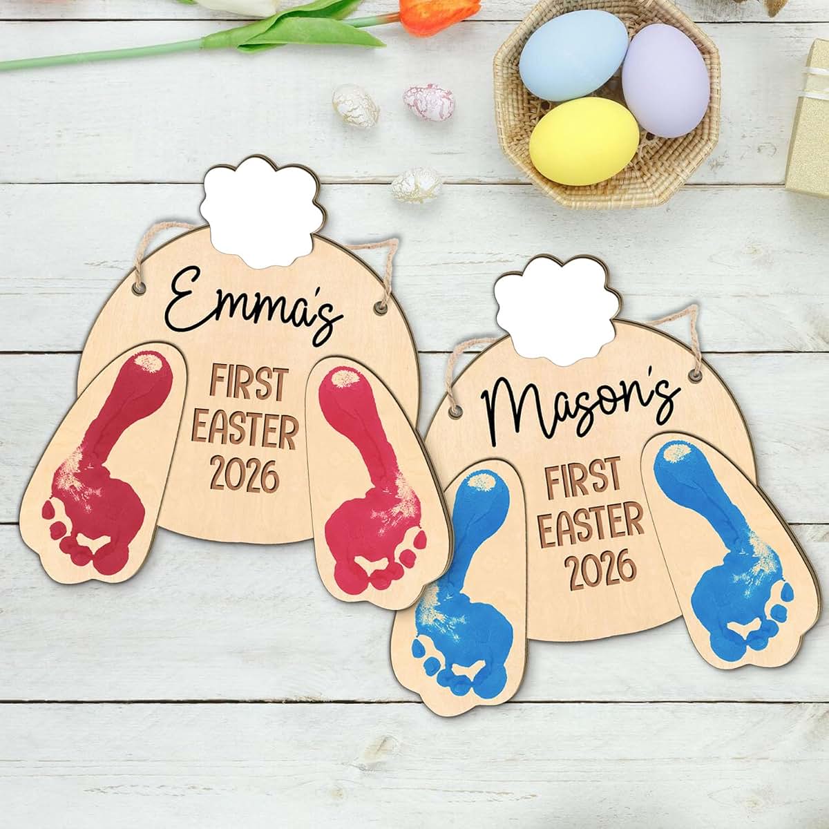 Beethis Baby's First Easter 2026 Bunny Footprint Wooden Keepsake Sign (photo 4)
