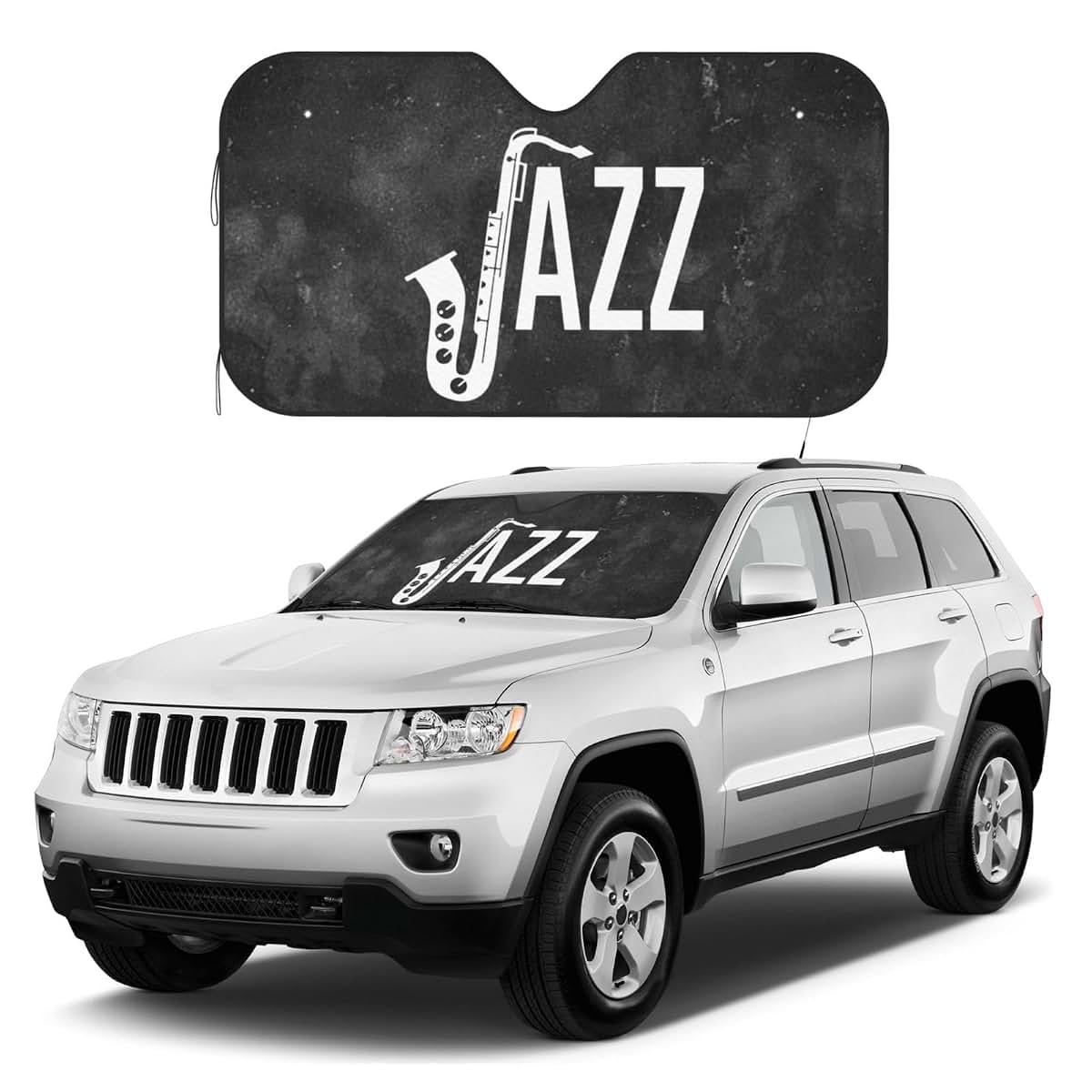 vroos Jazz Saxophone Music Front Windshield Shade Foldable Car Windshield Sunshade Blocks Uv Rays Keep Vehicle Cool