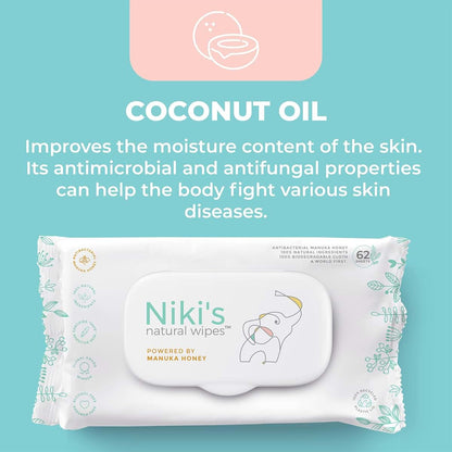 Nikis Natural Wipes Niki's Natural Baby Wipes, Sensitive Organic Manuka Honey Wet Wipes, 4 Pack (photo 3)