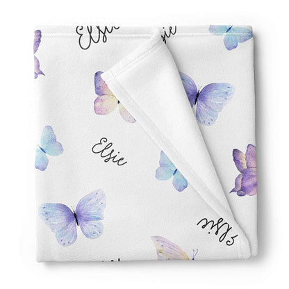 Lovable Gift Co Butterflies Personalized Baby Receiving Swaddle Blanket Purple