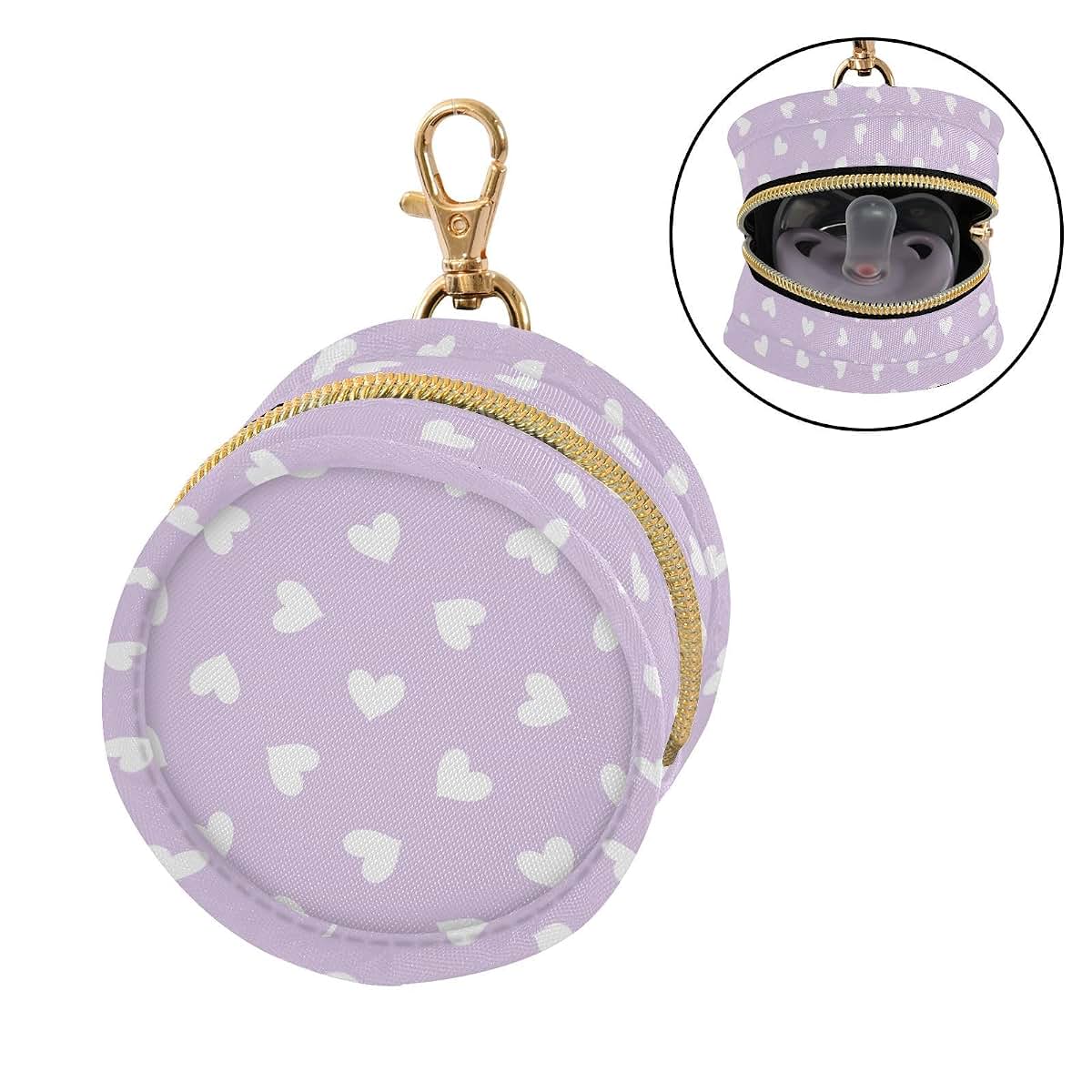 Heart Shape Light Purple Pacifier Case with Swivel Clip, Travel Holder for Diaper Bag & Stroller