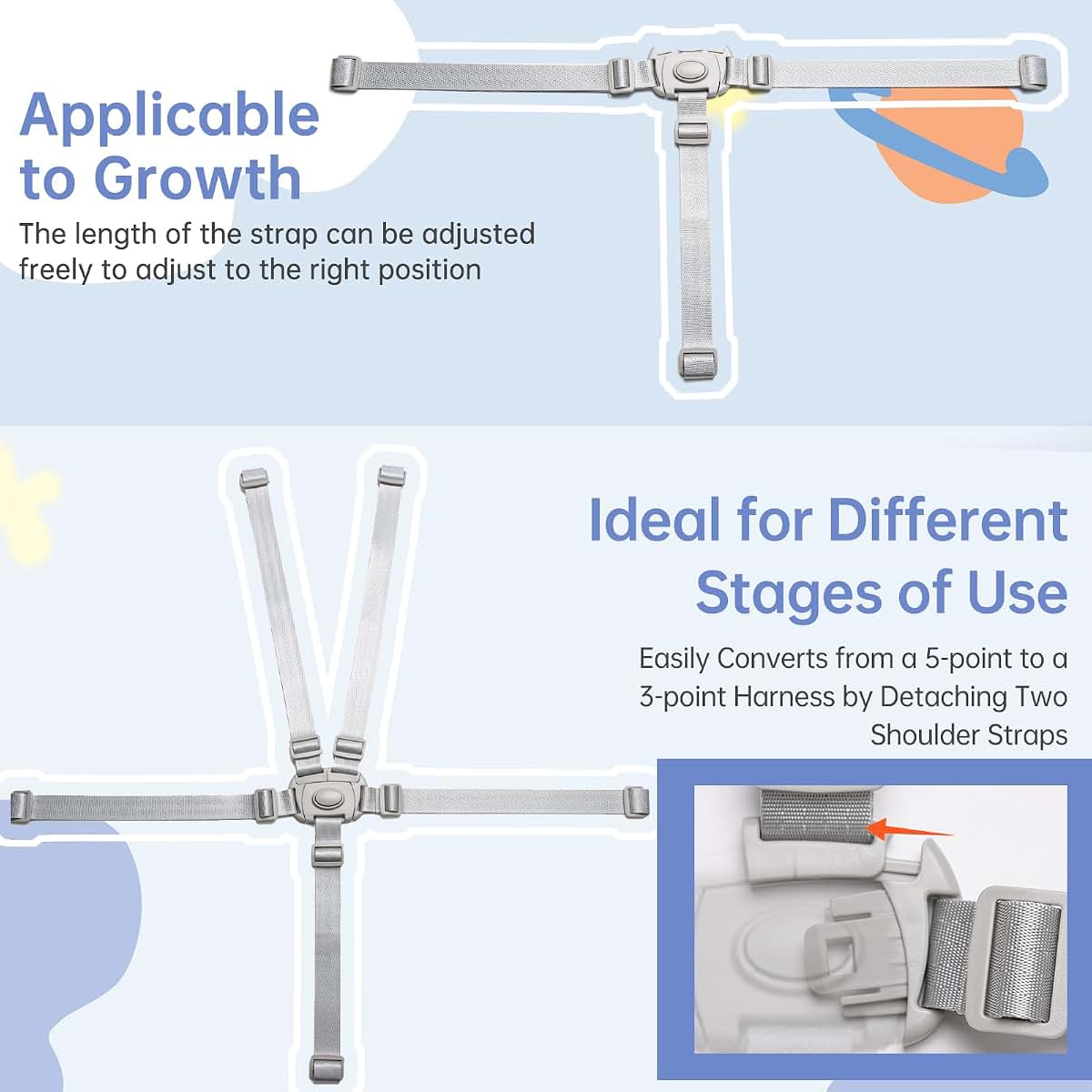 High Chair Strap Replacement Harness for Graco - Adjustable 5 Point Fit