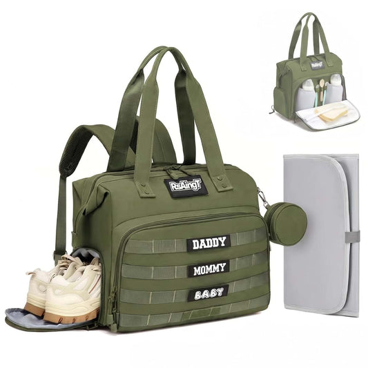 RsAingT Diaper Bag Backpack for Dad, Large Utility Baby Changing Bag with Insulated Bottle Holders(Green)