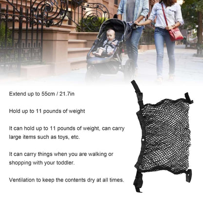 Oreilet Stroller , Adjustable Stroller Storage Bag, Polyester Net Mesh Hanging Bag, Extra Large Storage Space, Caddy (photo 3)
