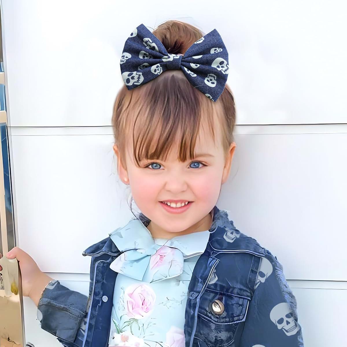 BabyOneStop Halloween Skeleton Hair Bows For Girls