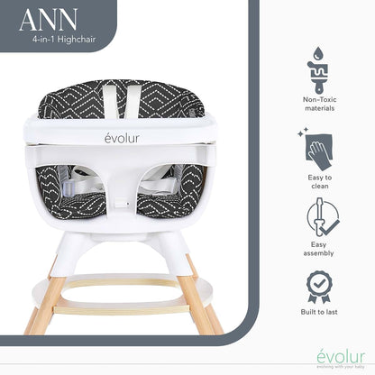 Evolur Ann 4-in-1 High Chair with 360 Rotating Seat in Black (photo 4)