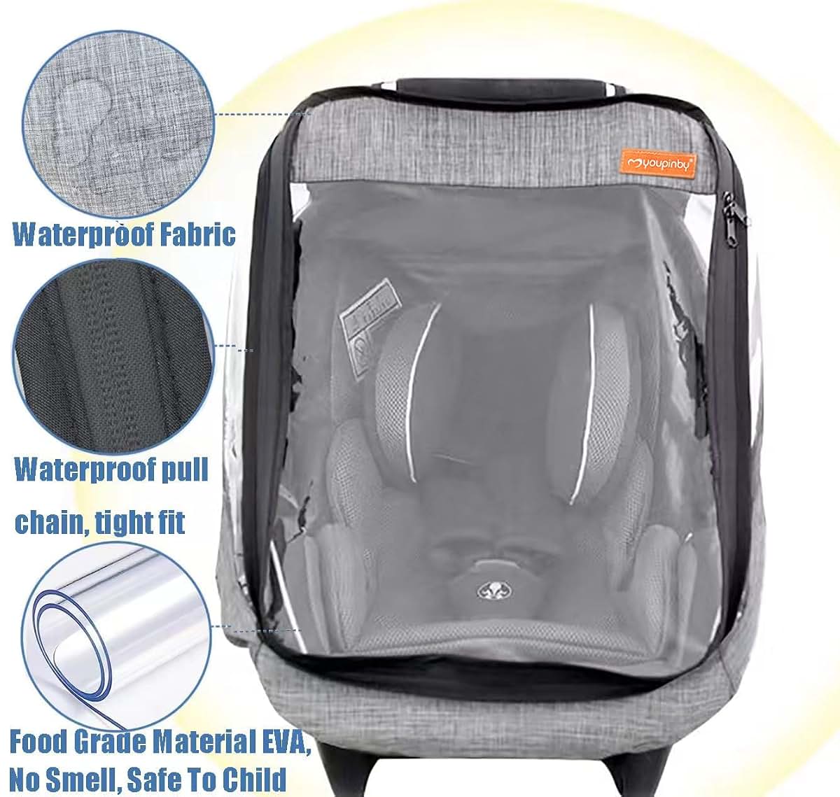 Infant Car Seat Rain Cover With Quick-Access Zipper And Vents