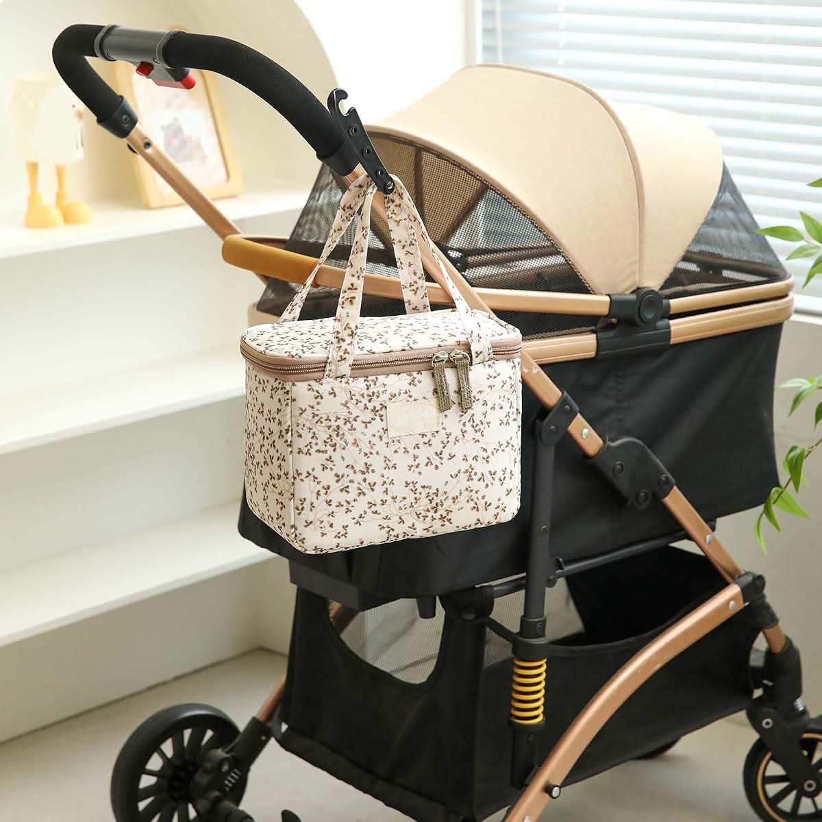 ANKICK Insulated Breastmilk Cooler Bag, Floral Quilted Travel Bag for Two 8oz Bottles