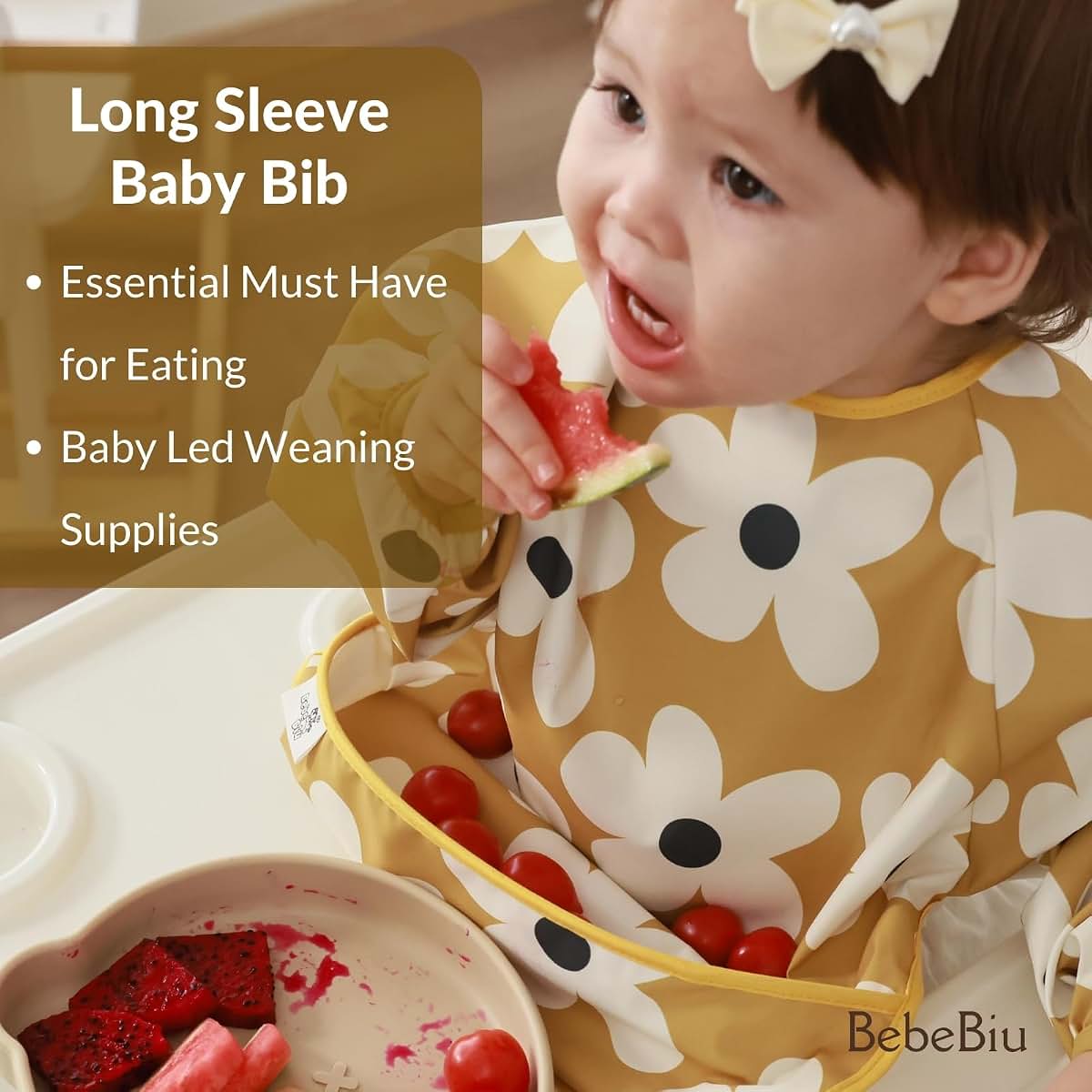 BebeBiu Long Sleeve Baby Bib With Waterproof Fabric And Catch-All Pocket