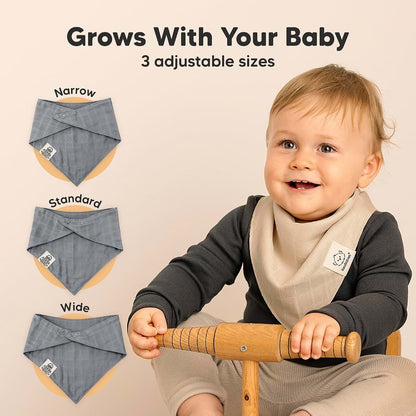 KeaBabies Lumi Muslin Bandana Bibs 8-Pack, Spice, Adjustable Snap Bibs 0-36M