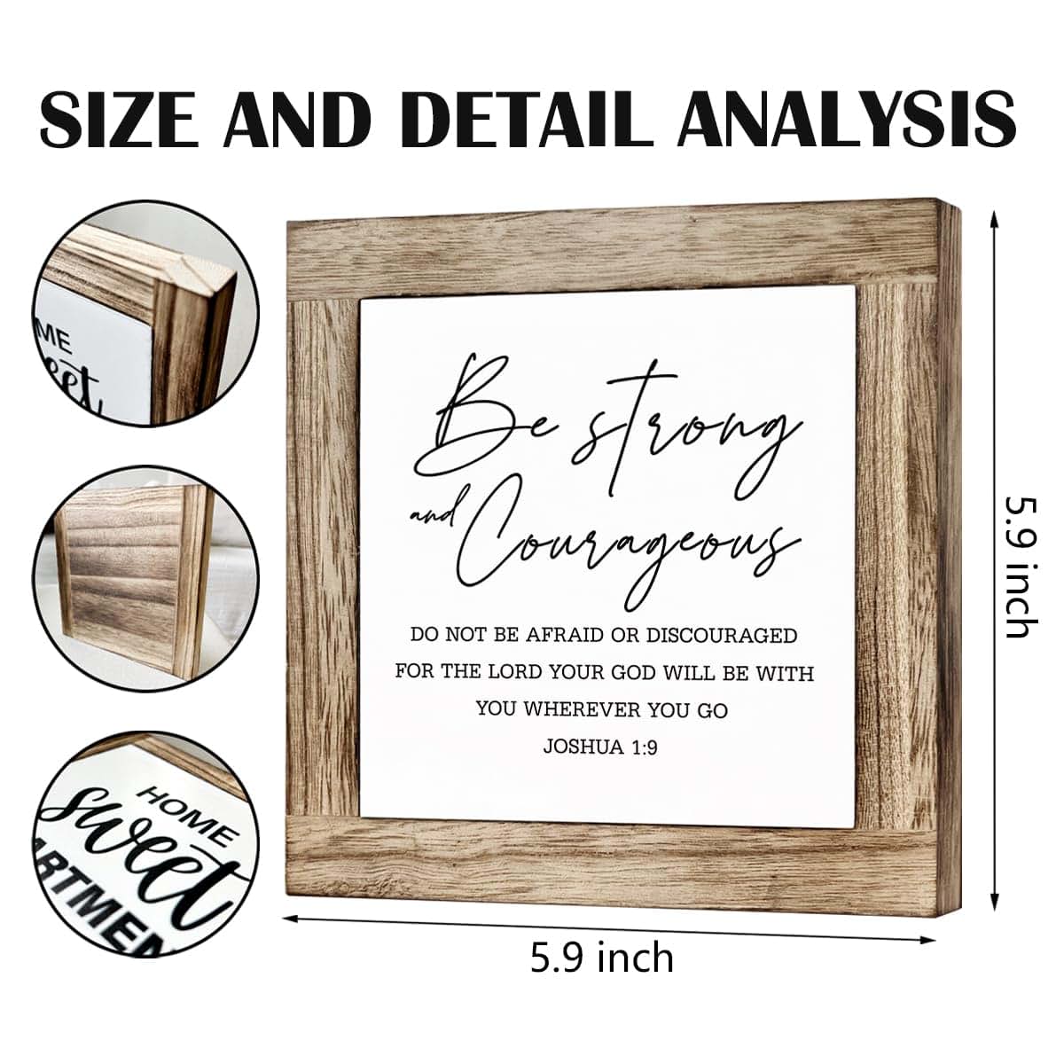 Gkwa Joshua 1:9 Bible Verse Sign, Pine Wood Tabletop Decoration, 5.9 x 5.9 Inches