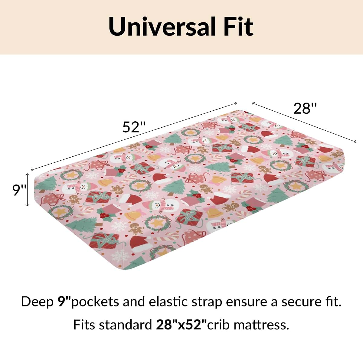 Cstdyfrv Pink Snowman Baby Crib Sheets Santa Hat Christmas Tree Candy Gift Baby Sheet Winter Holiday Festive Fitted (photo 4)